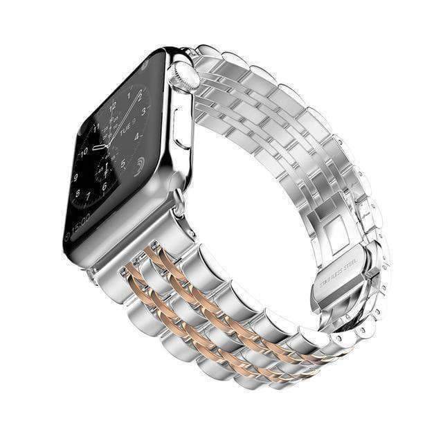 Apple Rose Gold / 38mm / 40mm Silver two tone Rolex links professional career Apple watch band, Steel Rolex Style Strap, Links Watchband Smart Watch Metal Bracelet 38mm, 40mm, 42mm, 44mm - US Fast Shipping