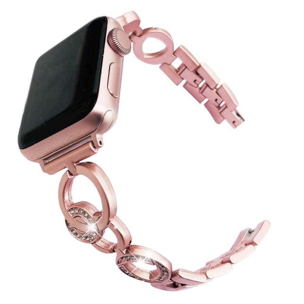 Apple Rose gold / 38mm Bling Stainless Steel Bracelet for Apple Watch 38mm 42mm 40mm 44mm Rose Gold Women Replace Watchband Strap Band for iwatch 1 2 3 4
