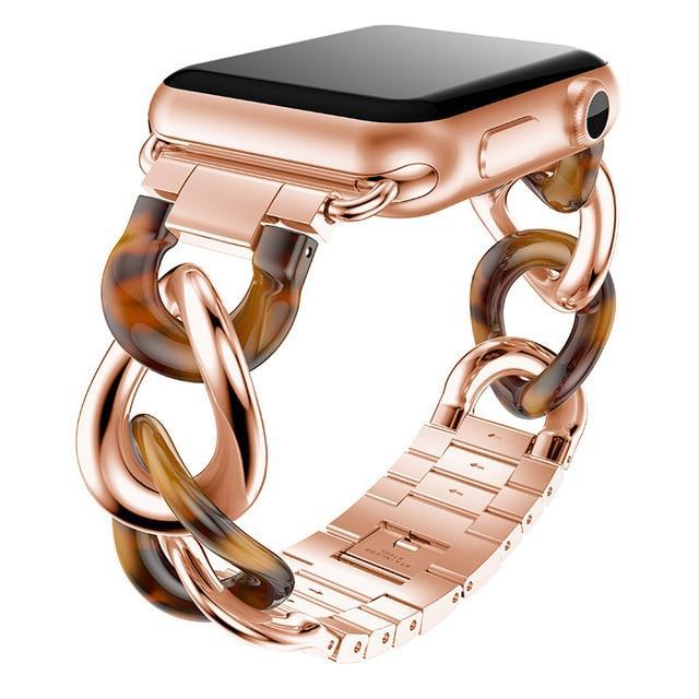Apple Rose Gold / 38mm Gold Stainless Steel Denim Chain Women/Men Watch Bands For Apple Watch 4 38 40 42 44mm wrist Bracelet belt for iwatch 1 2 3 4