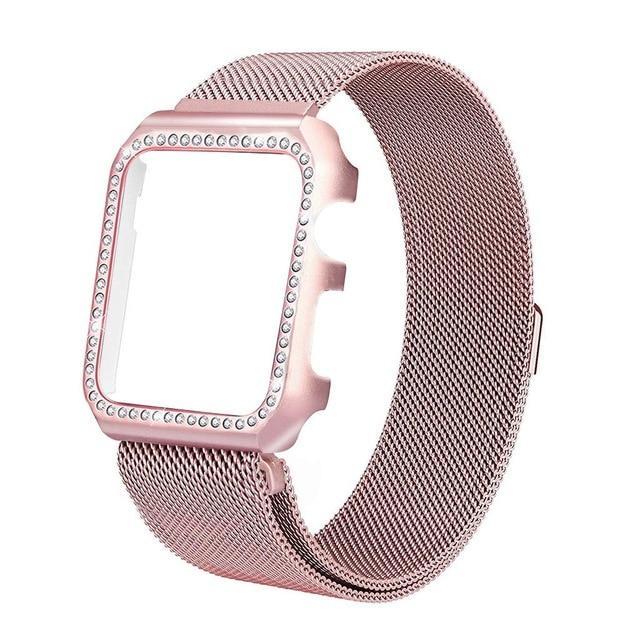 Apple Rose Gold / 38mm Strap & Diamond Case Apple Watch bundle 38mm 40mm 44mm 42mm Stainless Steel band Milanese Loop Bracelet for iWatch 4 3 2 1