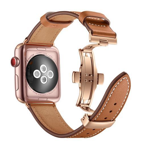 Apple Rose gold button15 / 38mm / 40mm Apple Watch Series 5 4 3 2 Band, Leather Strap Stainless Steel Butterfly Loop watchband bracelet 38mm, 40mm, 42mm, 44mm US Fast Shipping