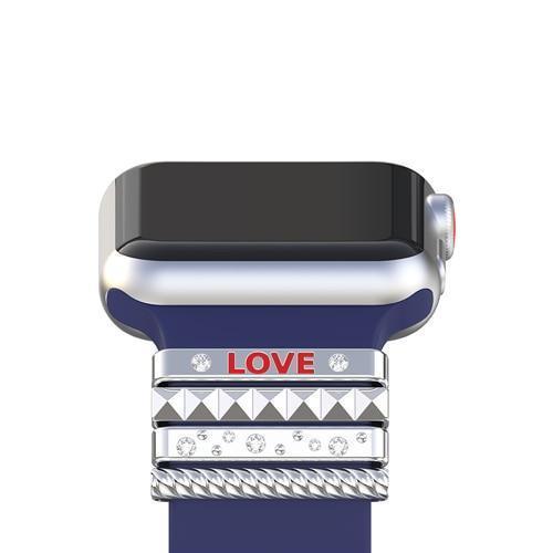 Apple Silver / 38 mm Fits 38mm only, Original Silicone Strap Ornament for Apple Watch Band Series 1 2 3 4 Stainless Steel Metal women's Decorative Ring loop "LOVE" Gift