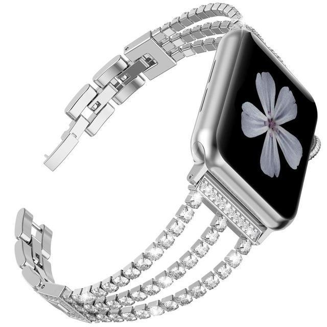 Apple silver / 38mm Apple Watch Series 5 4 3 2 Band, New Women Diamond Watch Stainless Steel strap Sport Bracelet 38mm, 40mm, 42mm, 44mm