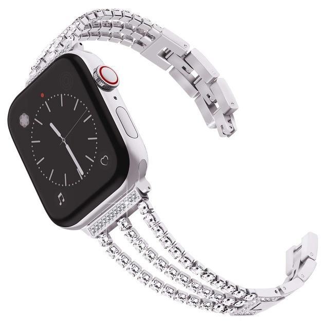 Apple silver / 38mm New Women Diamond Watch Band for Apple Watch 38mm 42mm 40mm 44mm iWatch Series 4 3 2 Stainless Steel strap Sport Bracelet