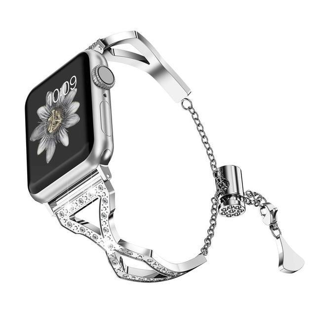 Apple silver / 38mm Series 1 2 3 New Diamond watch bands for Apple Watch 38mm 40mm 42mm 44mm Stainless Steel strap Women Bracelet for iWatch Series 4 3 2