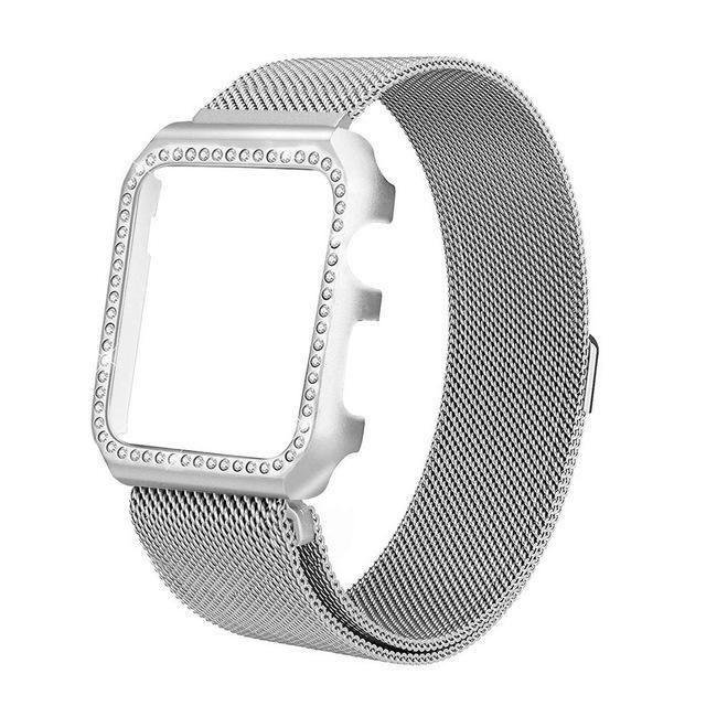 Apple silver / 38mm Strap & Diamond Case Apple Watch bundle 38mm 40mm 44mm 42mm Stainless Steel band Milanese Loop Bracelet for iWatch 4 3 2 1