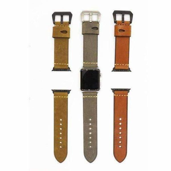 Apple Silver buckle with grey leather / 38mm silver adapters Apple watch Series 1 2 3 4 strap for iwatch belt for Panerai style handmade Retro Leather band 44mm/ 40mm/ 42mm/ 38mm