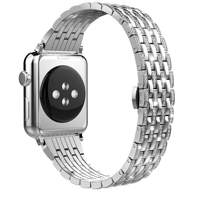 Apple silver1 / 38mm Luxury Diamond Case matching strap Stainless Steel strap For Apple Watch Series 4 3 2 1 bands cover iWatch 38mm 42mm 40mm 44mm bracelet women