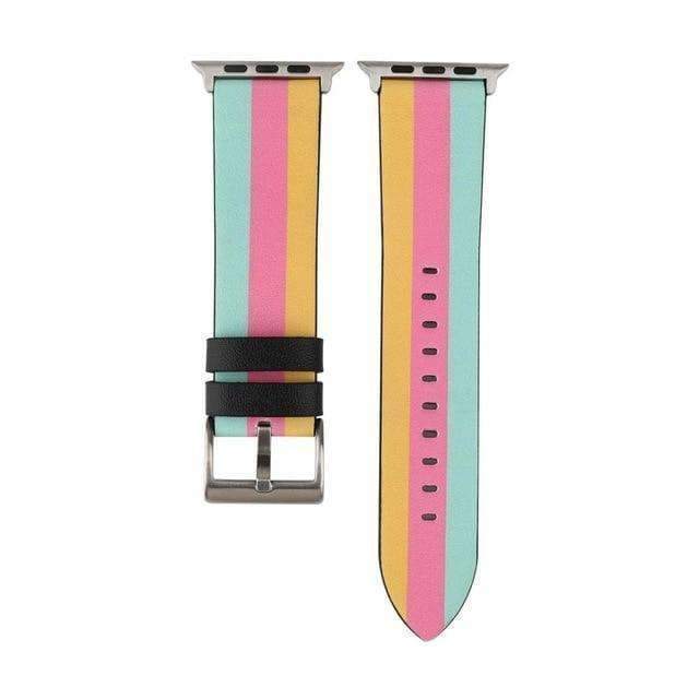 Apple Sky Blue Pink Yellow / 42 mm 44mm Fashion color stripes Leather Wrist Strap for iWatch Apple Watch Band 44mm/ 40mm/ 42mm/ 38mm Series 1 2 3 4 Strap WatchBand