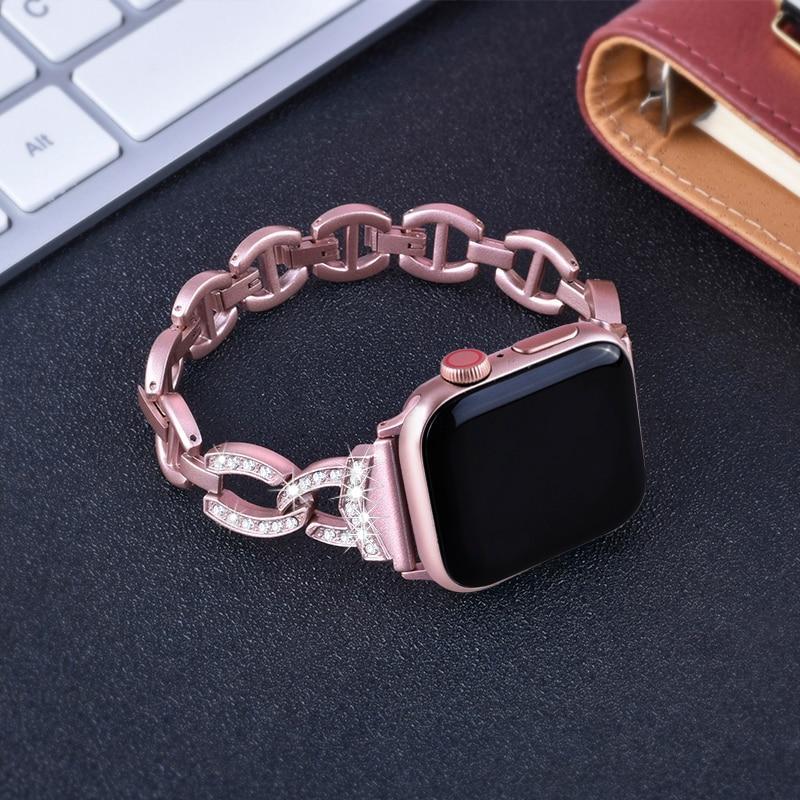 Apple Stainless Steel Metal Dress Jewelry Bracelet for apple watch series 4 3 2 1 38MM 42MM Bling Strap band for Iwatch 4 40MM 44MM