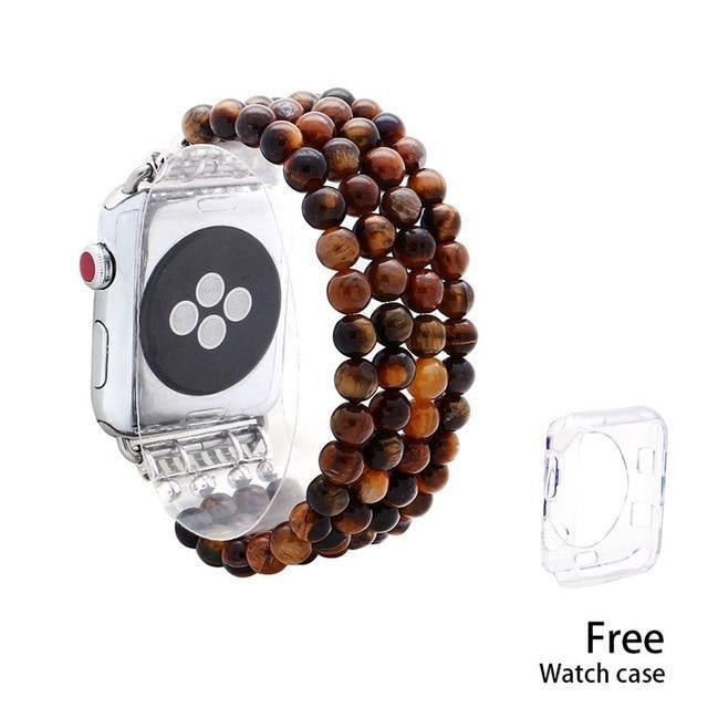 Apple tiger  eye / 38mm Tiger Eye Beads Watch Strap Natural Stone Apple Watchband For iWatch Women  38mm/42mmWatch Band 4 Rows Bracelet