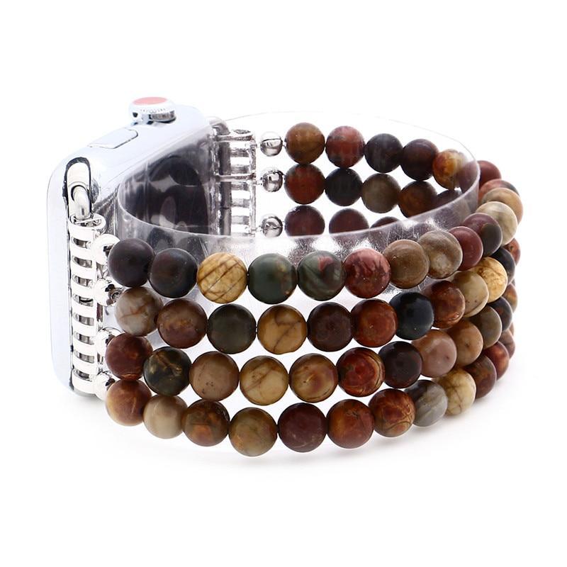 Apple Tiger Eye Beads Watch Strap Natural Stone Apple Watchband For iWatch Women  38mm/42mmWatch Band 4 Rows Bracelet