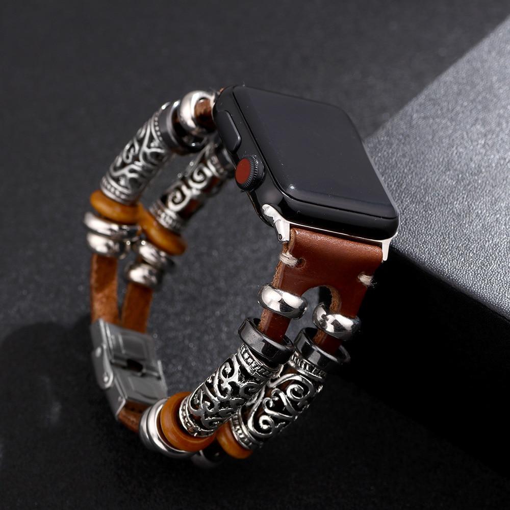 Apple Vintage PU Leather Embossed Ornament Wristband For Apple Watch Series 4/3 Replacement Bracelet Strap For Women Men Accessories