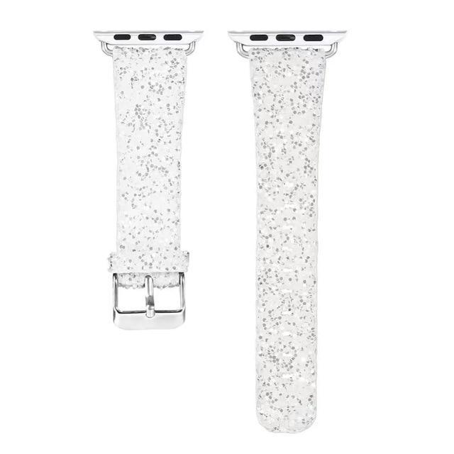 Apple White / 38mm / 40mm Apple Watch Band 6 5 4 Glitter Bling Leather Silver Adapter Watchbands