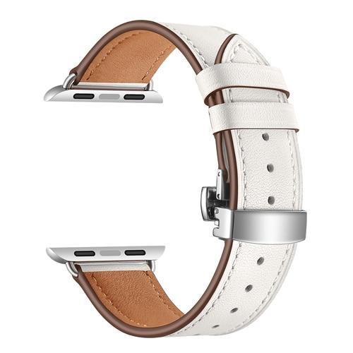Apple Watch Series 5 4 3 2 Band, Leather Strap Butterfly Clasp watchband Bracelet and Pin Buckle 38mm, 40mm, 42mm, 44mm US Fast Shipping - www.Nuroco.com