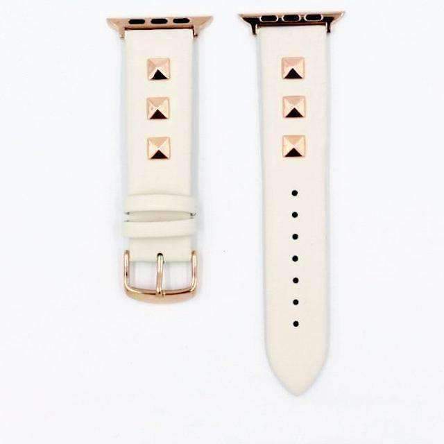 Apple White / 42mm / 44mm Apple Watch Series 5 4 3 2 Band, Punk gold Studded Leather Rivets Design, fits iWatch, 38mm, 40mm, 42mm, 44mm