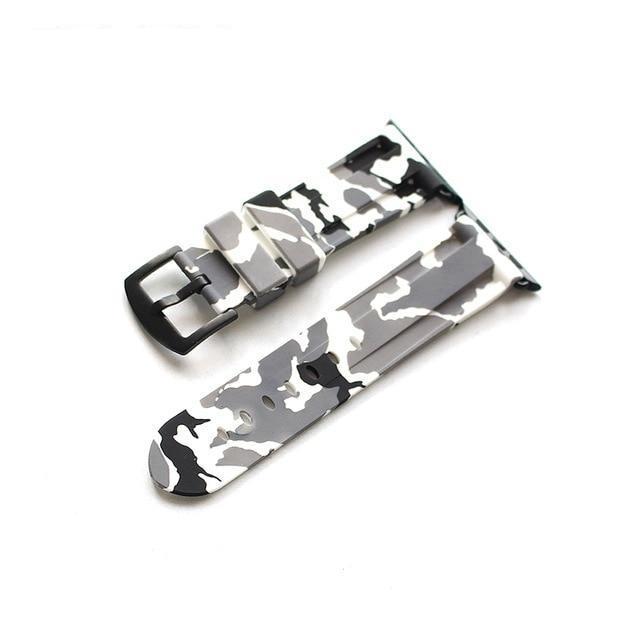 Apple White Brack buckl / 38mm Camouflage Rubber Men For Iwatch Strap, High-Strength Waterproof Sweat-Proof Men's Rubber Strap,  For Apple Watch 42 44MM