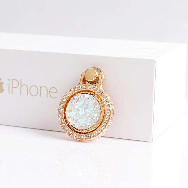 Apple White Luxury 360 Degree Finger Ring Diamond Floral Smartphone Holder for Mount Stand for iPhone 8 Plus 6s