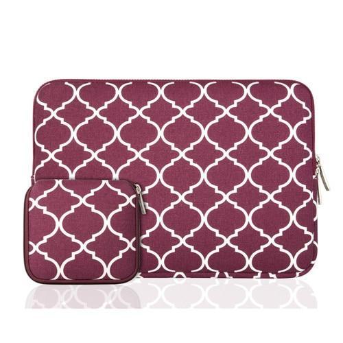 Quatrefoil Style Canvas Fabric Laptop Sleeve Case Cover Bag with Shoulder  Strap for 13-13.3 Inch MacBook Pro, MacBook Air, Notebook Computer, Wine Red