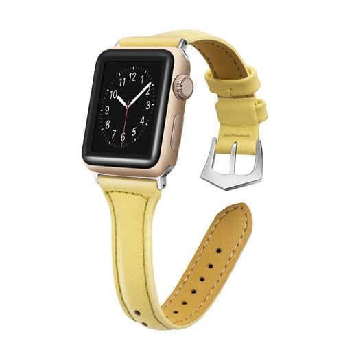 Apple yellow / 38mm / 40mm Apple Watch Series 5 4 3 2 Band, Cow Leather Pulseira Strap iWatch Correa bracelet Belt Watchband 38mm, 40mm, 42mm, 44mm US Fast Shipping
