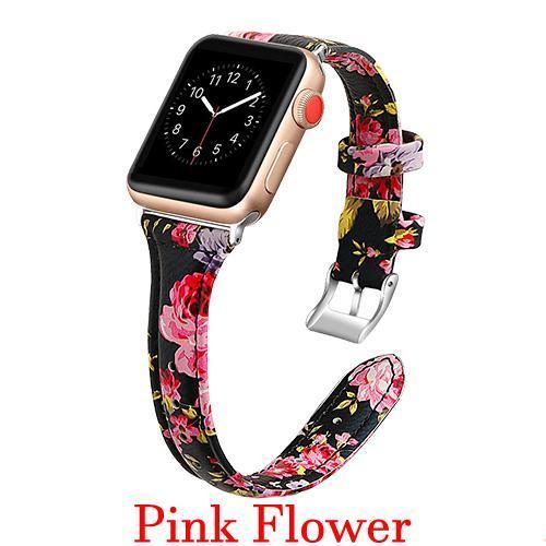 Apple Pink Flower / 42mm 44mm AW Copy of Pulseira strap For apple watch 5 4 3 2 1 42mm 38mm 44mm 40mm belt for iWatch band leather Bracelet Accessories women's - USA Fast Shipping