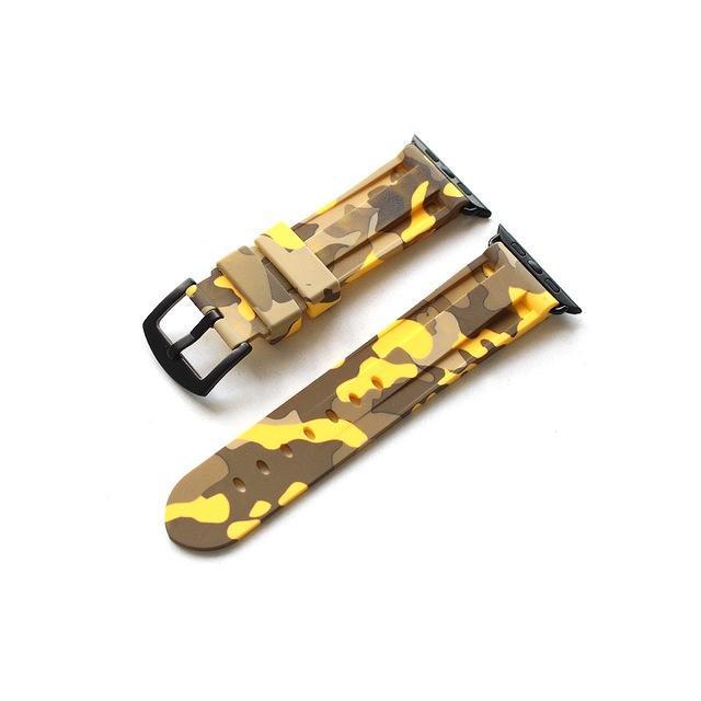 Apple yellow black buckle / 38mm Camouflage Rubber Men For Iwatch Strap, High-Strength Waterproof Sweat-Proof Men's Rubber Strap,  For Apple Watch 42 44MM