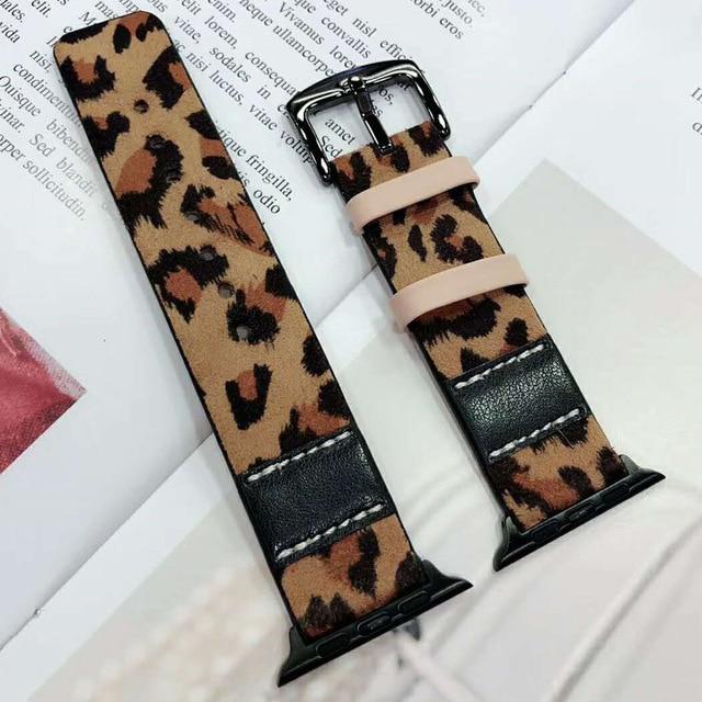 Leopard Pattern Leather Furry Handmade Geniune Apple Watch Band Series 38mm 40mm buy 41mm 42mm 44mm 45mm , iWatch Series 7 6 5 4 3 2 1 SE