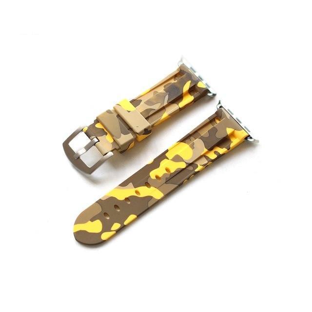 Apple yellow sliver buckle / 38mm Camouflage Rubber Men For Iwatch Strap, High-Strength Waterproof Sweat-Proof Men's Rubber Strap,  For Apple Watch 42 44MM