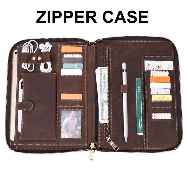 Apple zipper coffee Retro leather case For iPad Pro 10.5 Air 3 11 2019 folio Phone Pocket Earphone Pouch Passport Holder protective zipper around