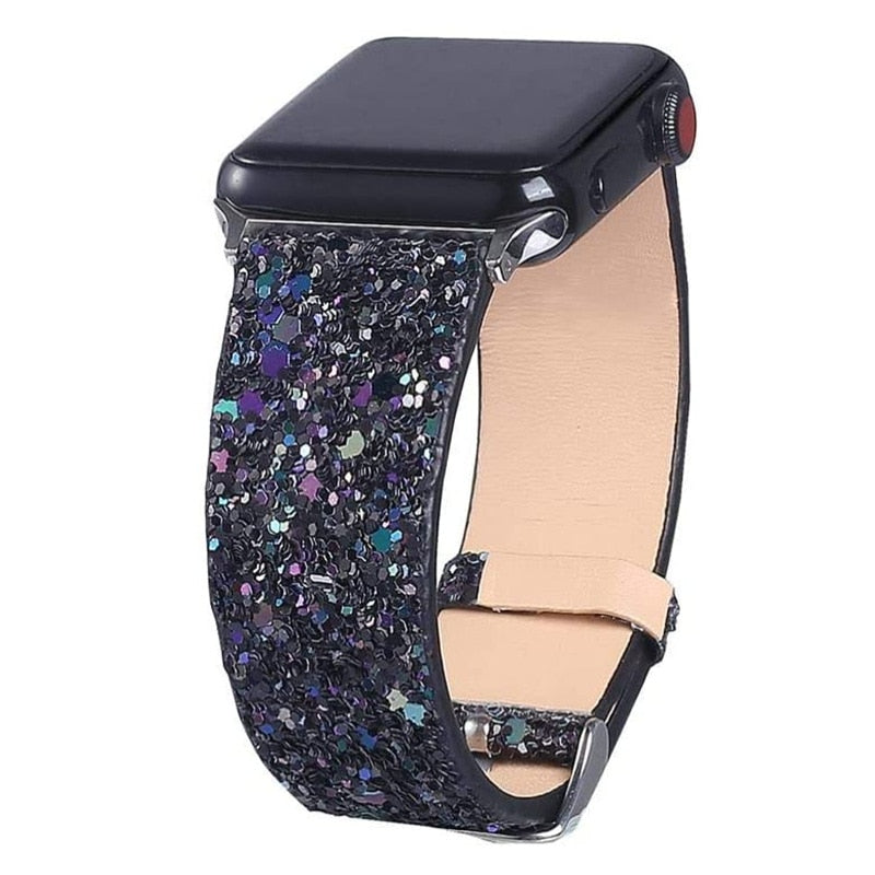 Strap For Apple Watch band 38mm Leather Bling band with case for iwatch Series 6 se 5 4 3 2 Bracelet Shiny Glitter correa|Watchbands|