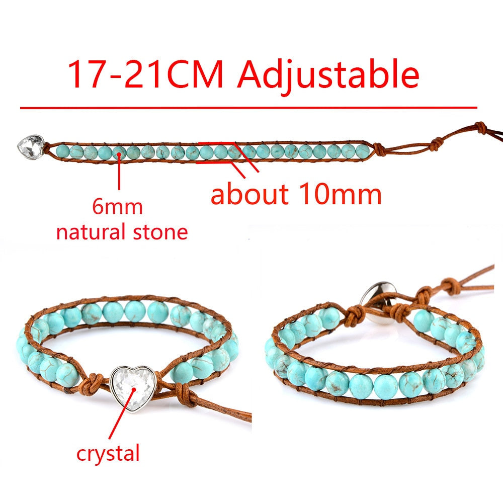 Natural Quartz Adjustable Bracelet | Rose Quartz Leather Bracelet - Genuine Leather