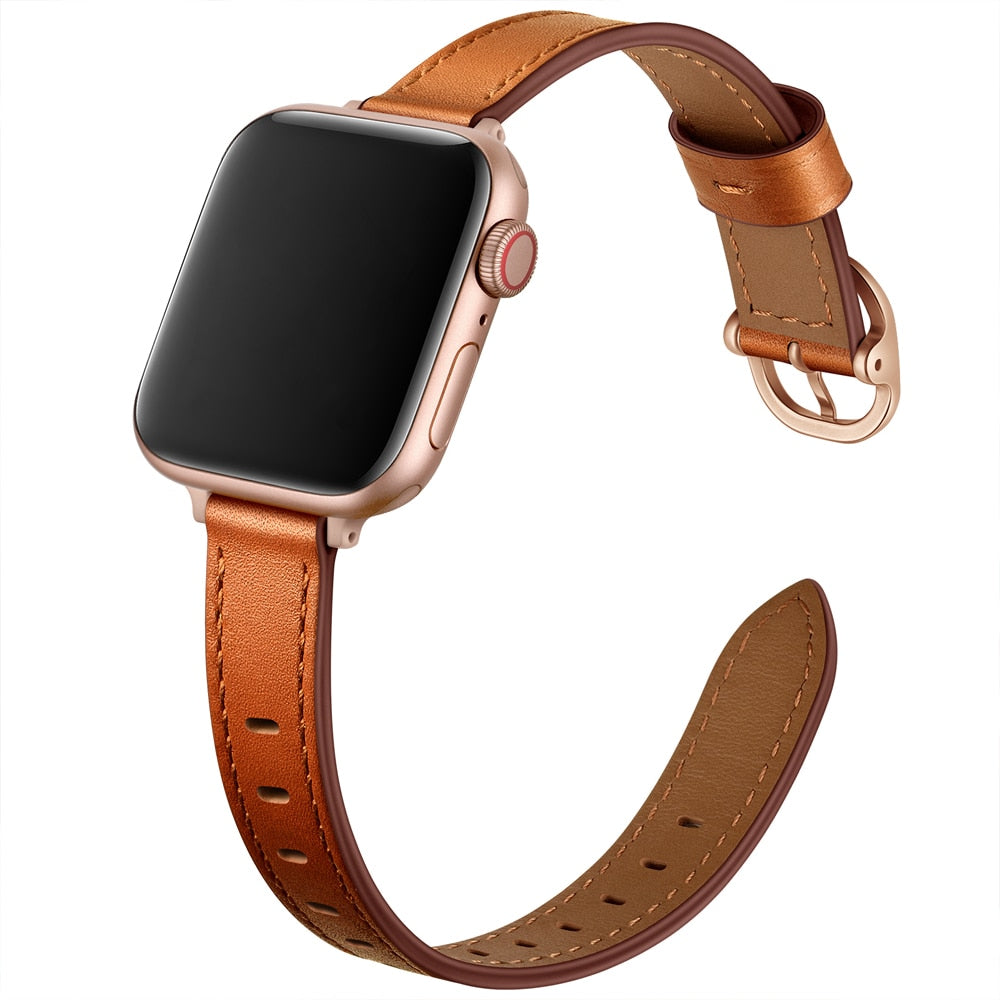 For Apple Watch Band 44mm 40mm 45mm 41mm 42mm 38mm 14mm Slim Leather Strap Watchband Iwatch series 7 6 se 5 4 3 2 Bracelet belt|Watchbands|