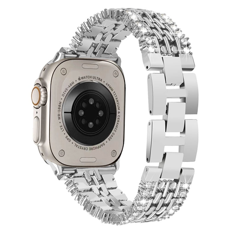 For Apple Watch Ultra Band 38mm 40mm 42mm 44mm 41mm 45mm 49mm Bling Diamond Metal Wristband Strap Iwatch Series 8 7 6 SE 5 4 3
