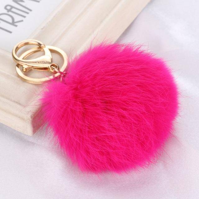 15 colors, 8CM Genuine Leather Rabbit fur ball plush Pom pom key chain Gold
