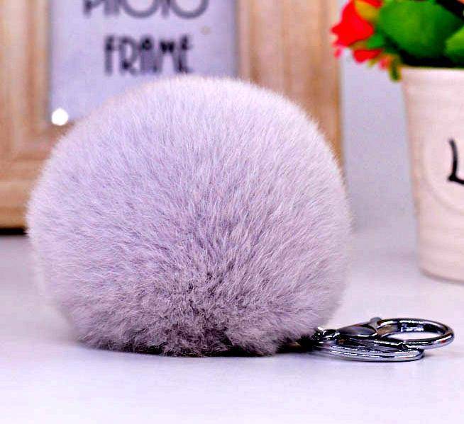 12 Cm Rabbit Ears Fur Ball Bag Charms With Golden Keyring Pom Pom