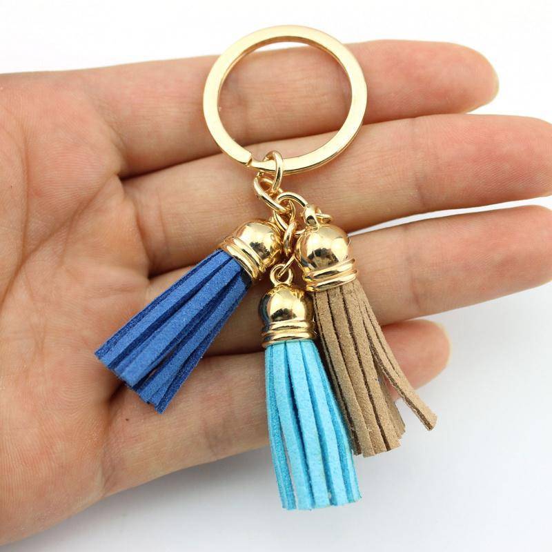 17 Colors, Triple Leather Tassel Keychain,  Bag Pendant