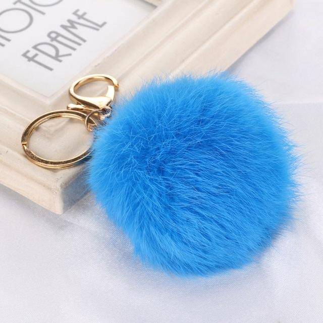 Accessories  Cute Owl Fluff Ball Keychainbag Charm Royal Blue
