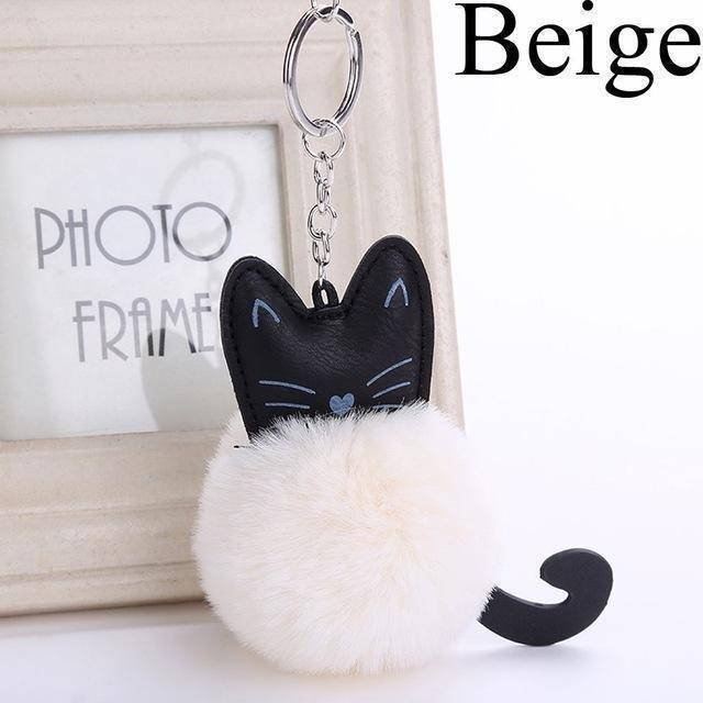 ONNUTO Cute Cat Pompom Key Chain Black
