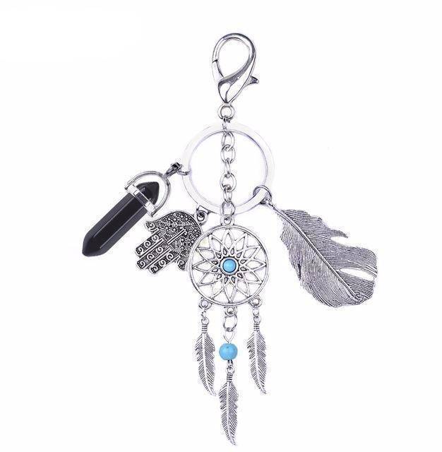 bag accessories Black Opal moonstone dreamcatcher Keychain