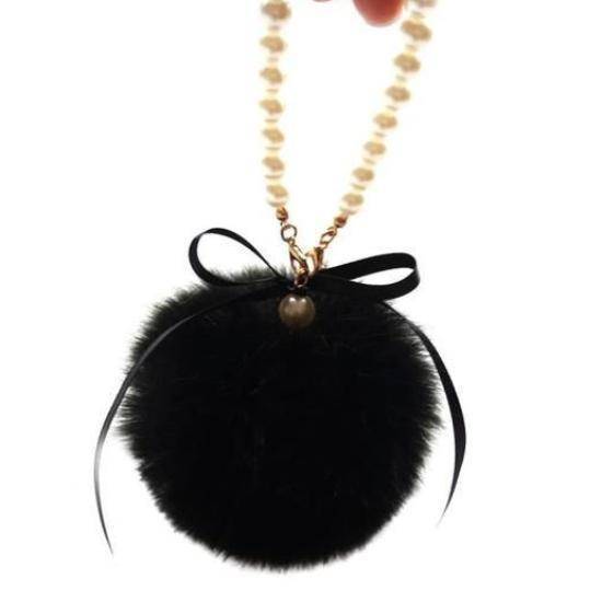 bag accessories Black Pearls & Pompons Faux Rabbit Fur Ball Keychain