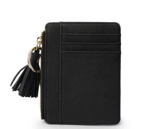 bag accessories Black Slim Wallet Credit Card Holders Thin Tassel Zipper Wallets, Coin Pocket bags