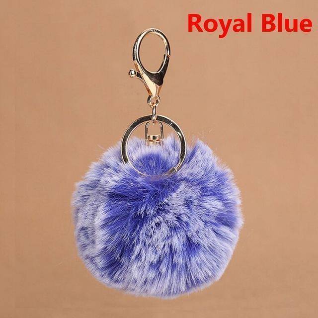 bag accessories blue Pom pom Cat Fluffy Faux Fur Keychain