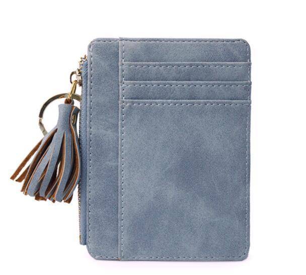 bag accessories Blue Slim Wallet Credit Card Holders Thin Tassel Zipper Wallets, Coin Pocket bags