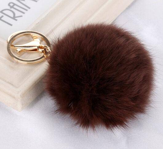 Wholesale Real Rabbit Fur Keychain Tiger Tail Fur Bag Charm Tag Brown Pom  Pom Charm Keyring Holder Strap Chain Gifts From m.