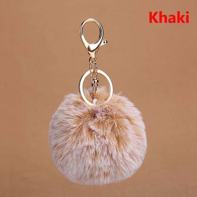 bag accessories brown Pom pom Cat Fluffy Faux Fur Keychain