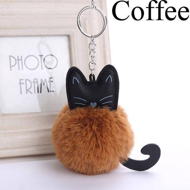 bag accessories coffee Pom pom Cat Fluffy Faux Fur Keychain