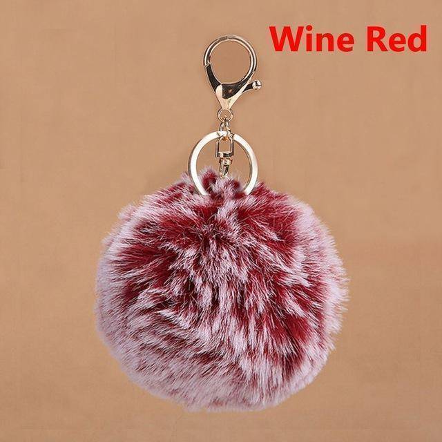 bag accessories crimson Pom pom Cat Fluffy Faux Fur Keychain
