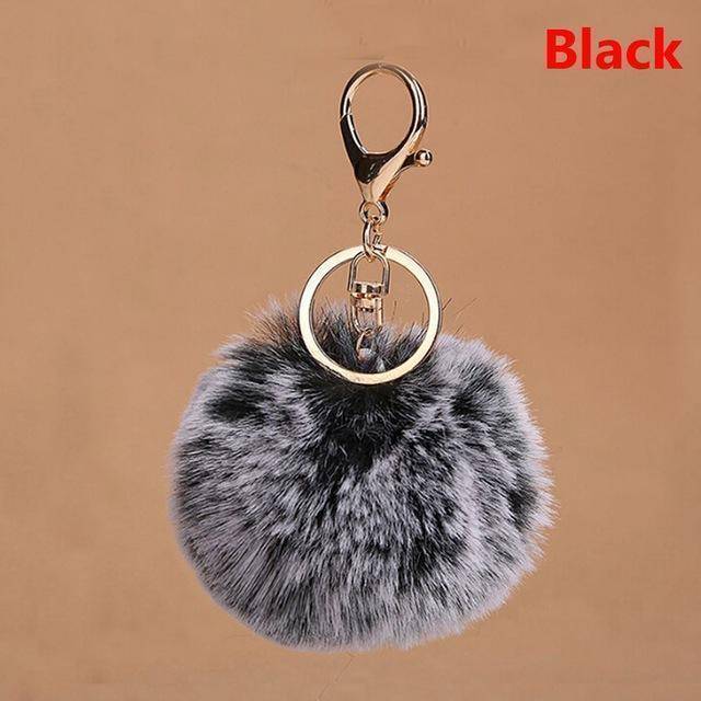 bag accessories dark grey Pom pom Cat Fluffy Faux Fur Keychain