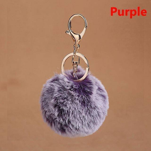 bag accessories dark purple Pom pom Cat Fluffy Faux Fur Keychain