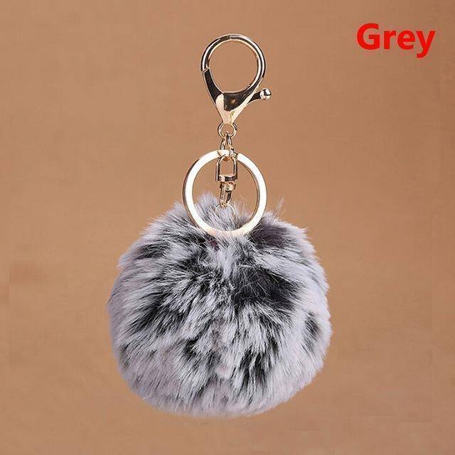 bag accessories gray Pom pom Cat Fluffy Faux Fur Keychain